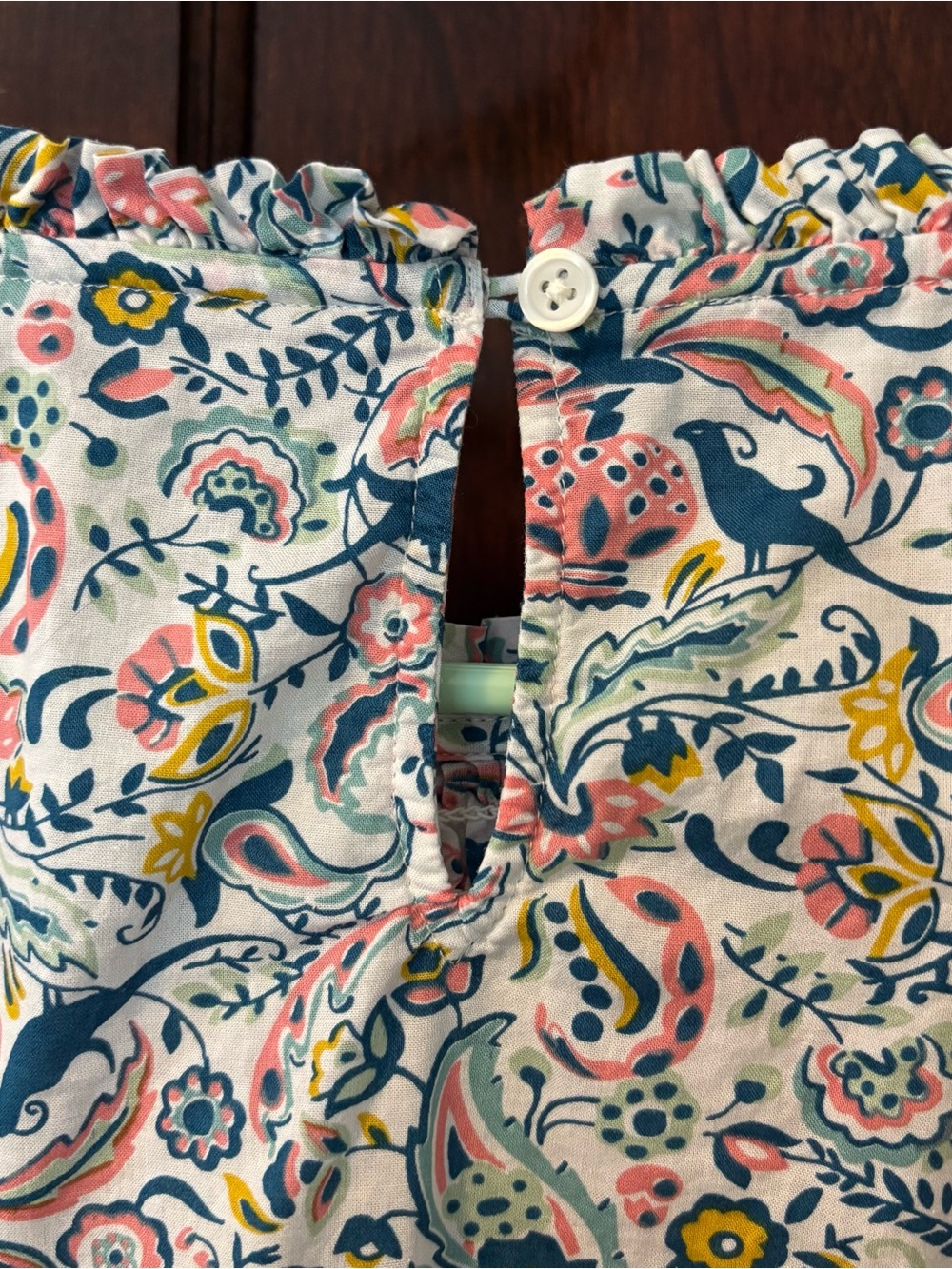 Talbots Blouse 2X 100% Cotton Top Long Sleeve Bird Floral Print Smocked Shirt - Picture 4 of 9